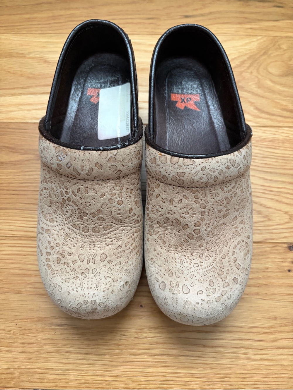 Dansko Beige Lace-Embossed Slip-On Clogs